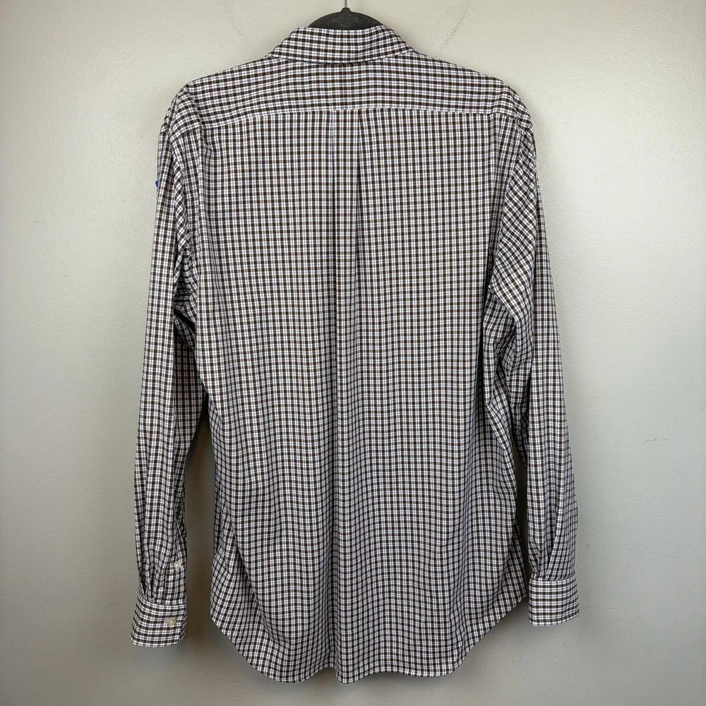 Ralph Lauren Shirt‎ Mens Large Brown Check Stretch Button Down Long Sleeve